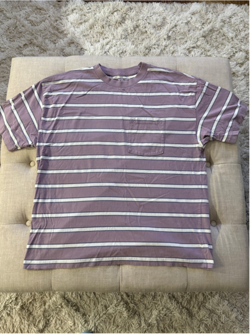 Men's Abercrombie & Fitch Striped Pocket T-Shirt, XL, Purple and White